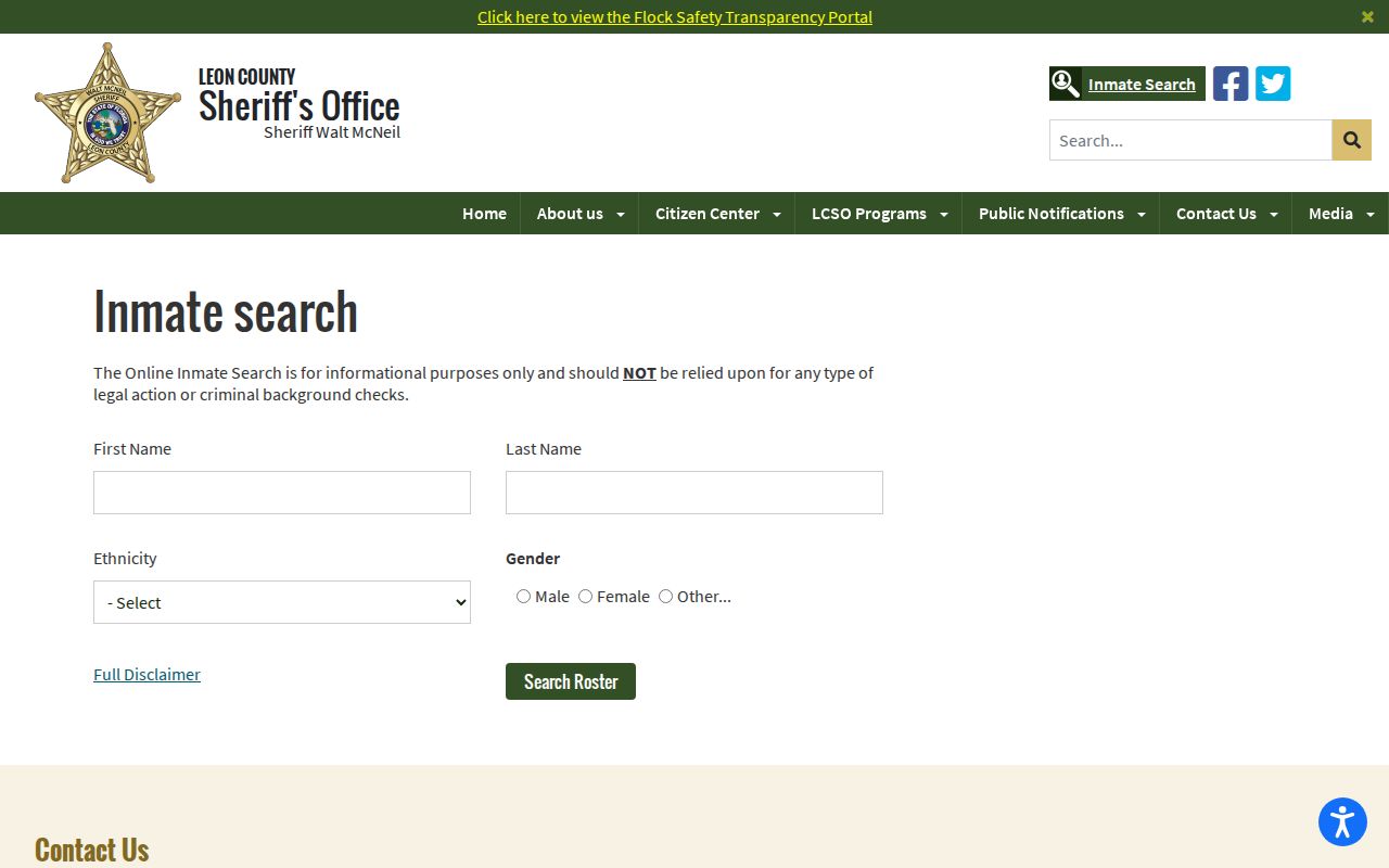 Leon County Sheriff inmate search interface for current detention custody